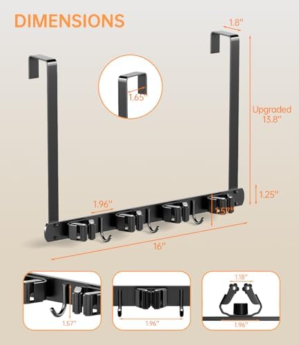 Broom Holder Over The Door with Hooks -304 Stainless Steel (Black) - Image 5