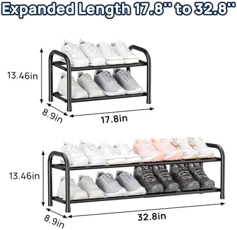 ENJOYBASICS 2 Tier Expandable Shoe Rack, Metal Small Shoes Shelf, Black - Image 2