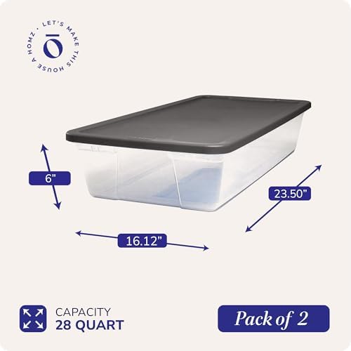 HOMZ Clear Plastic Storage Bins w/Snaplock Lids, 28 Qt, Gray, 2 Pack | Stackable Container Boxes for Bedroom, Bathroom, Garage, and Office Organization - Image 4