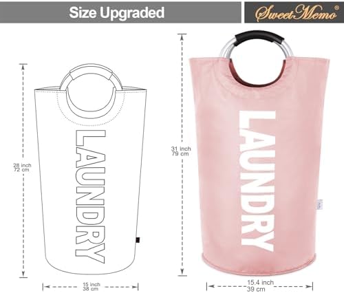 2-Pack Large Laundry Basket, Laundry Hamper Bag with Handles, 95L Pink - Image 3