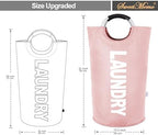 Large Laundry Basket, Laundry Hamper Bag with Handles, 95L, Pink - Image 3