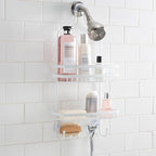 Bath Bliss Shower Head Caddy, Suction Cup Backing, 2 Tier Shelving & 6 Accessory Hooks, White (23386-WHITE) - Image 3