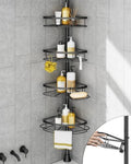 SEIRIONE Rustproof Shower Corner Caddy Organizer for Bathroom, 4-Tier Adjustable Bathroom Shelf with Tension Pole, Solid Rack Ideal for Bathtub Storage, 34 to 116 Inch Height, Black by SEIRIONE
