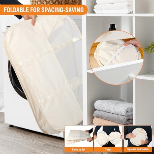 Collapsible Laundry Baskets with 3 Compartment, 150L Tear-proof Pop Up Hamper, Foldable Laundry Basket with Tote Handles, Dirty Clothes Hamper for Laundry, Bedroom, Bathroom, Dorm Beige - Image 6