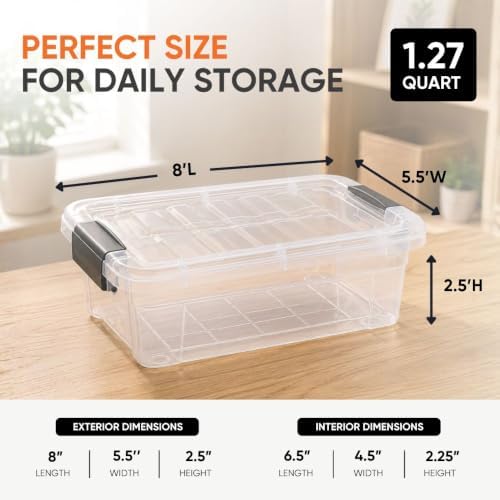 Superio 1.27 Quart Clear Plastic Storage Containers with Lids, Stackable Organizer Bins, BPA-Free Storage Boxes for Home, Office, Dorm & Classroom, 2 Pack - Image 3