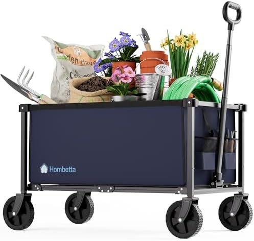 29.3" Collapsible Wagon Cart, 150L Heavy Duty Folding Utility Wagon with Wheels, 260 lbs Load, Portable Rolling Cart for Garden, Shopping, Sports, Camping, DarkBlue by Hombetta