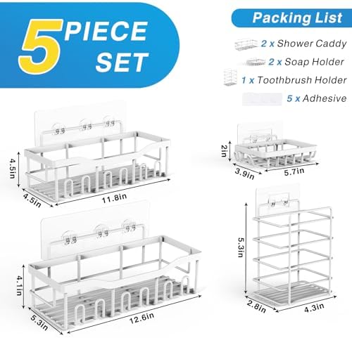 Shower Caddy 5 Pack,Adhesive Shower Organizer for Bathroom Storage&Home Decor&Kitchen,No Drilling,Large Capacity,Rustproof Stainless Steel Bathroom Organizer,Shower Shelves for Inside Shower-Larger - Image 7
