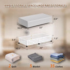 2 Pack Large Bamboo Under Bed Storage Containers with Wheels, White | Underbed Drawer Storage with Bag, Wood Rolling Underbed Organizer for Shoes, Sheets Clothes Blanket Comforter, Under Crib Toy - Image 5