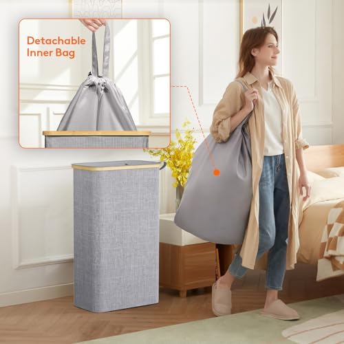 Lifewit 75L Slim Laundry Hamper with Lid and Removable Bag, Gray - Image 4