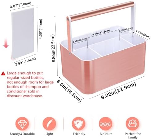 BYUNER Compact Shower Caddy Dorm - Portable Bathroom Caddy Organizer with Handle and Adjustable Divider for College Dorm & Shared Bathroom, Hard Plastic Shower Basket Tote for Toiletry Drainage, Pink - Image 2