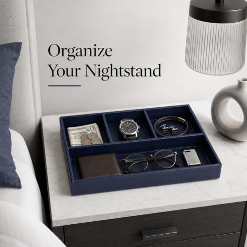 GORESE Desk Tray Organizer, Leather Valet Tray for Nightstand, Navy Blue - Image 6