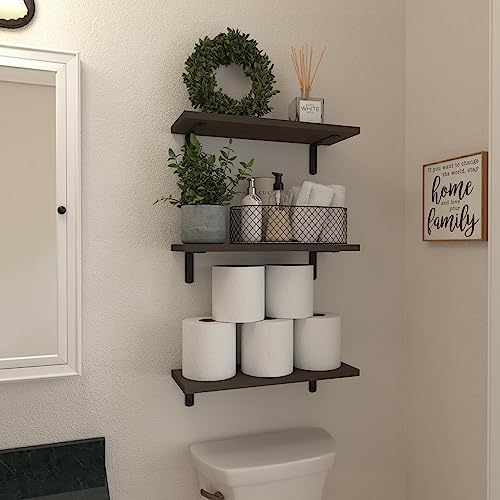 WOPITUES Floating Shelves Set of 6 for Wall Decor & Storage, Dark Brown - Image 4