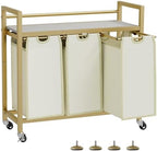 SwaaVee Laundry Sorter, Laundry Hamper 3 Section, 3×11.4Gal, Metal Frame Rolling Laundry Basket with Wooden Top Shelf, Pull out and Removable Laundry Bags, 3 Bags-Golden by SwaaVeeYourBestOrganizingHelper