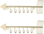MyGift Brass-Tone Metal Wall Mounted Arrow Design Necklace Organizer Rack with 6 Hooks, Set of 2 - Image 6
