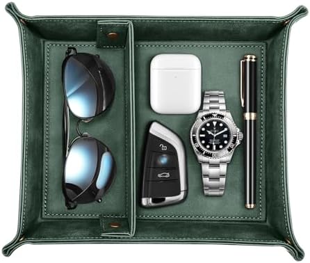 SITHON Valet Tray Desktop Storage Organizer, Removable 2 Compartments Catchall Tray Bedside Vanity Nightstand Caddy Holder Desk Storage Plate, Dark Green by SITHON