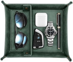 SITHON Valet Tray Desktop Storage Organizer, Removable 2 Compartments Catchall Tray Bedside Vanity Nightstand Caddy Holder Desk Storage Plate, Dark Green by SITHON