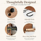 RoleDes Wooden Hair Dryer Holder Wall Mounted, Bathroom Hair Tool Organizer, Blow Dryer Holder Shelf, Curling Iron and Hair Styling Tools Organizer - Image 4