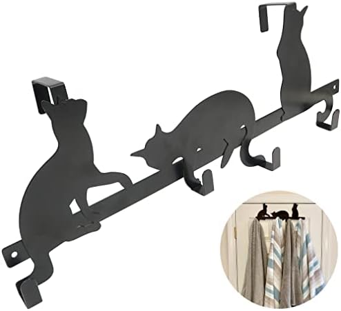 Evelots Over The Door 4 Hook Towel/Coat Rack Hanger Organizer, Kitty Cat Design-Easy No Tool Installation-Black Iron-Holds 20 lbs. by Evelots