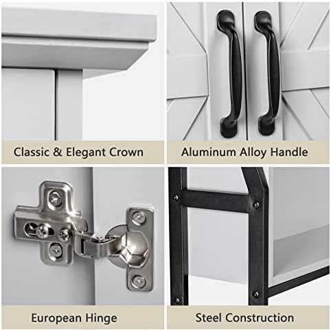 Over The Toilet Storage Cabinet, Over Toilet Bathroom Organizer with Barn Doors Above Toilet Storage Cabinet Spacesaver Rack Behind Toilet Bathroom Organizer (Gray) - Image 3