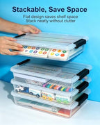 EOENVIVS Clear Flat Storage Bins with Lids, Teal-Blue Buckle Stackable Transparent Storage Boxes, Versatile Sensory Boxes Organizer for Office Home Apartment Dorm Art Craft Daily Storage 6-Pack - Image 3