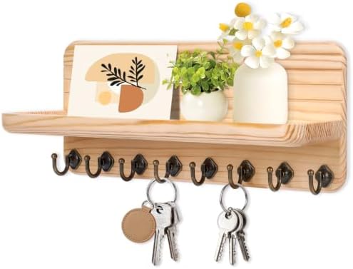 Key Holder for Wall, Mail Organizer Wall Mount with 8 Hooks Wooden Hanging Key Rack for Home Decor, Hallway, Entryway (Wood Color) by Unknown