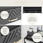 BLU MONACO | Wooden Mail Organizer with Drawer Gold Handle | Mail Sorter Organizer Countertop and Outgoing Mail Holder | Tabletop Organizer with Drawers Grey Desk Storage - Image 7