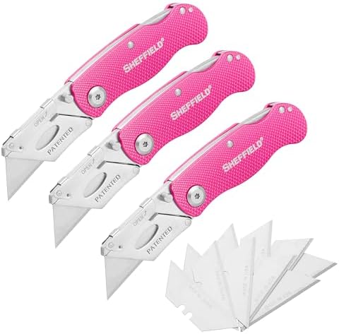 Sheffield Lock Back Utility Knife 3 Pack with 10 Utility Knife Blades by Sheffield