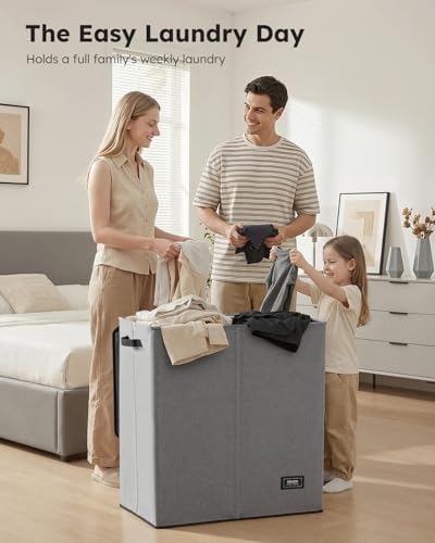 SOLEDI Large Double Laundry Hamper with Lid,165L Collapsible Clothes Hamper 2 section with Removable Bags, Space-Saving Laundry Basket for Bedroom, Dorm, College - Image 3