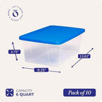 HOMZ 10-Pack Snaplock, Small Clear Plastic Storage Organizer Bins w/Lids, 6 Quart, Blue - Stackable Container Boxes for Bedroom, Bathroom, Garage, and Office Organization - Image 4
