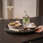 Lazy Susan Turntable Organizer, 14" Acacia Wood Round Serving Tray, Black - Image 6