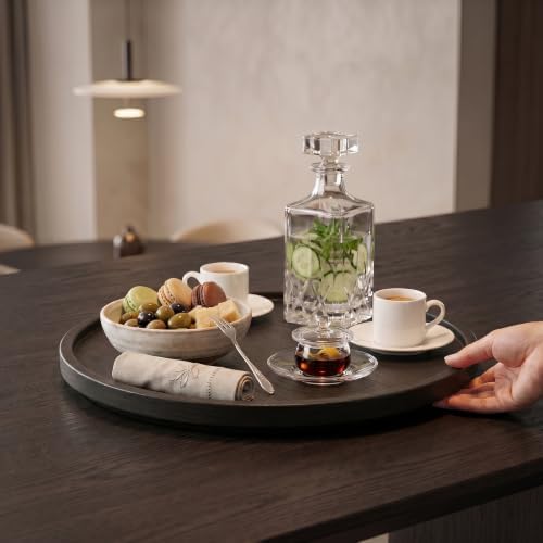 Lazy Susan Turntable Organizer, 14" Acacia Wood Round Serving Tray, Black - Image 6