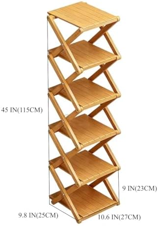 Bamboo Shoe Rack - No Assembly Required, Tall Narrow Foldable Shoe Organizer, Space-Saving Multifunctional Shelf for Entryways, Corners, Bedrooms, Balconies, 6 Layer(Reinforced and Thickened) - Image 3