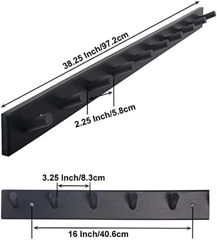 SKOLOO Wall Mounted Coat Rack 38", 10 Hooks, Bamboo, Shaker Style, Black - Image 4