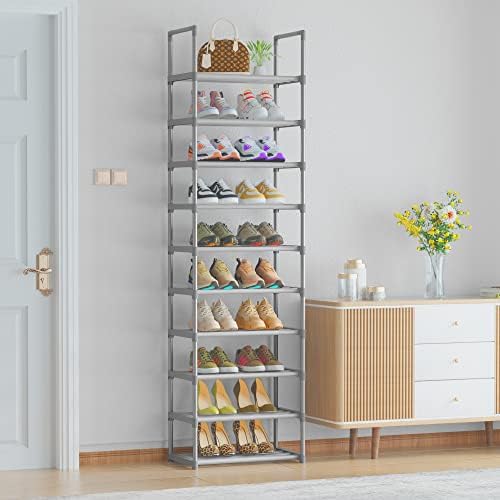 OYREL 10-Tier Metal Shoe Rack, Narrow Shoe Rack Organizer, Sturdy Shoe Shelf for Closets, Entryway, Bedroom, Garage - Silver - Image 7