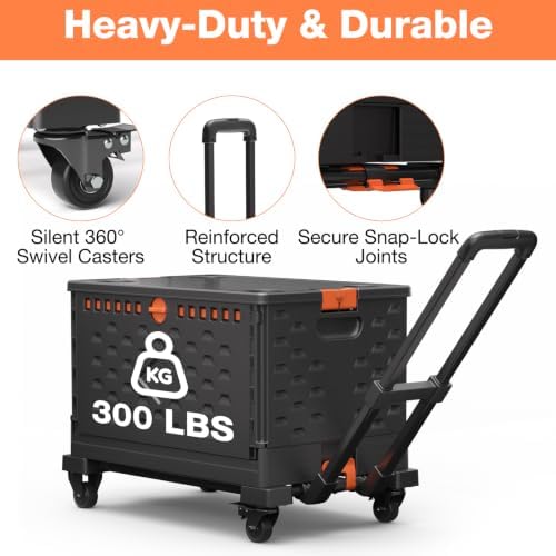 2 in 1 Folding Hand Truck Dolly Cart with Basket Collapsible Portable Hand Truck 330LBS Capacity, Telescoping Handle, Heavy Duty Utility Cart Lightweight & Compact for Easy Transport & Storage, Black - Image 5