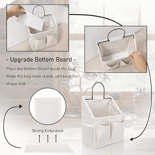 Kanrichu 2pcs Wall Hanging Organizer Bag, Linen Fabric Door Hanging Storage Basket with Pockets, Waterproof Bin for Kitchen, Bedroom, Office, RV Camper (White-Upgraded) - Image 3