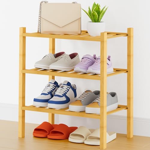 Smiry Bamboo Shoe Rack, 8 Vertical Slats, 3 Tier - 17.3" Wide, Natural by Smiry