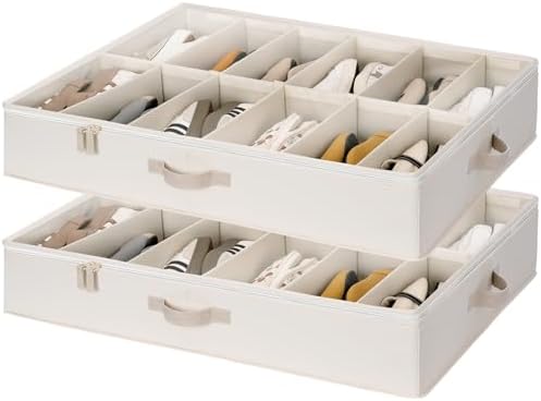 StorageWorks Underbed Shoe Storage Organizer, Fits up to 24 Pairs, Ivory by StorageWorks