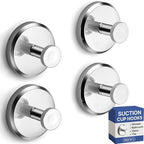HOME SO Suction Cup Hooks for Shower & Bathroom Towel Holder 4-Pack Chrome by HOMESO