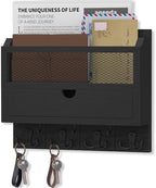 Nekon Mail Organizer with Drawer for Wall, Wooden Key Holder, Black by NekonDesign