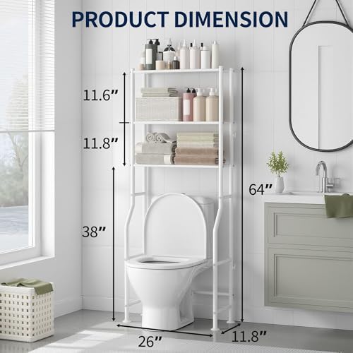 GloTika 3-Tier Over Toilet Storage Rack, Anti-Wobble, White - Image 2