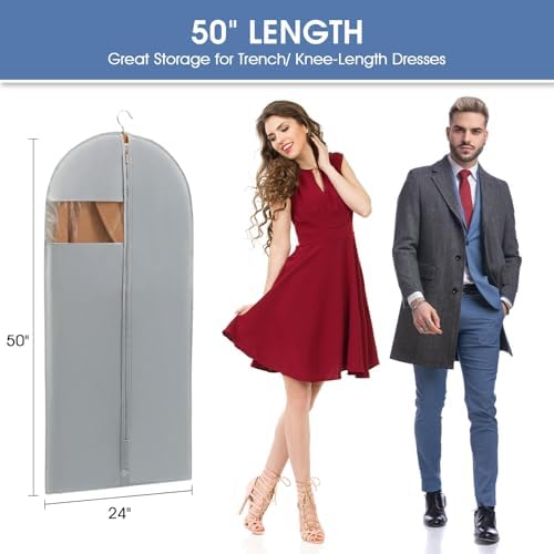 50" Garment Bags for Hanging Clothes, Suit Bags for Closet Storage and Travel, Grey Suit Cover Bags with Clear Window for Coats, Jackets, Dresses (2 Packs) - Image 2