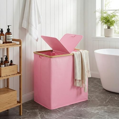 efluky Double Laundry Hamper with Lid and 2 Removable Bags, Pink - Image 5