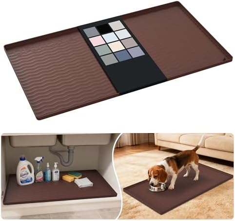 URMONA Waterproof Silicone Under Sink Mat 34'' x 19'' Shelf Liner for Kitchen and Bathroom, Cabinet and Counter Protector, Storage and Organizers, Litter Mat, Pet Cat Puppy Essentials(Brown ) by URMONA