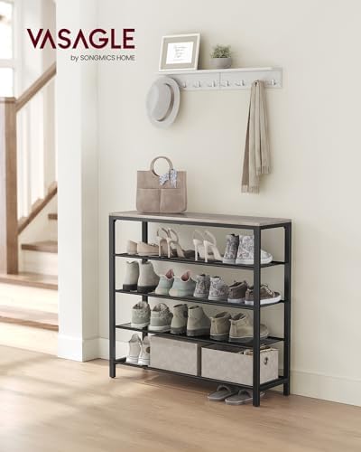 VASAGLE INDESTIC Shoe Rack, Organizer for Closet with 4 Mesh Shelves and Large Top for Bags, Entryway Hallway Shelf, Steel Frame, Industrial, Greige and Black ULBS015B02, 11.8 x 39.4 x 36.4 Inches - Image 2