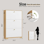 Nicetree Shoe Storage Cabinet with 3 Flip Drawers, Natural Oak and White - Image 2