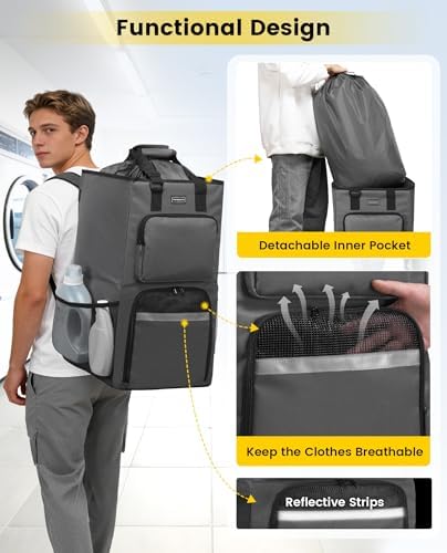 Vorspack Laundry Backpack for College Dorm, Heavy-Duty Hamper, Grey - Image 4
