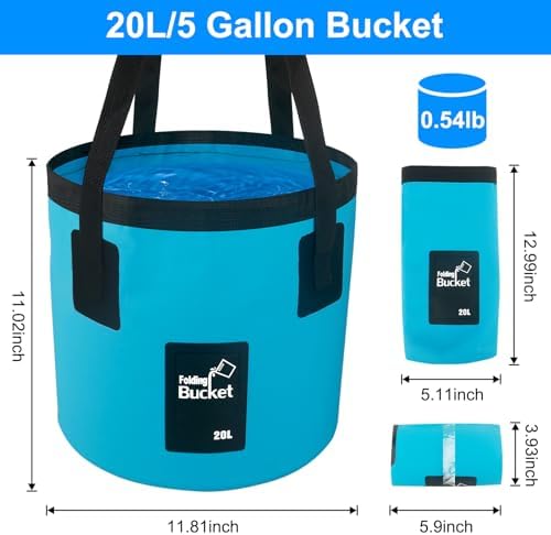 5 Gallon Collapsible Bucket with Handle, Car Wash Bucket Foldable Water Storage Container for Camping Fishing Beach Gardening, Portable Laundry Wash Basin for RV Cleaning Supplies Swamp Emergency Prep - Image 2