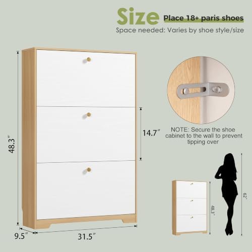 Nicetree Shoe Storage Cabinet for Entryway, Modern Shoe Cabinet, Freestanding Shoe Rack Cabinet, Hidden Shoe Dresser for Hallway,Foyer, Natural Oak and White - Image 2
