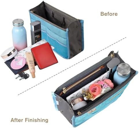 Vercord Purse Organizer Insert for Handbags Bag Organizers Inside Tote Pocketbook Women Nurse Nylon 13 Pockets Blue Large - Image 4